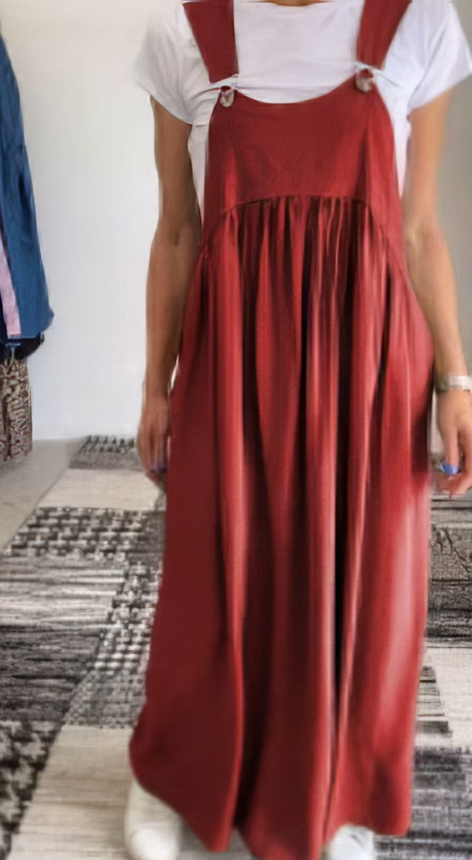 Sleeveless Maxi Pinafore Dress – Flowing Casual Chic Style, S–5XL