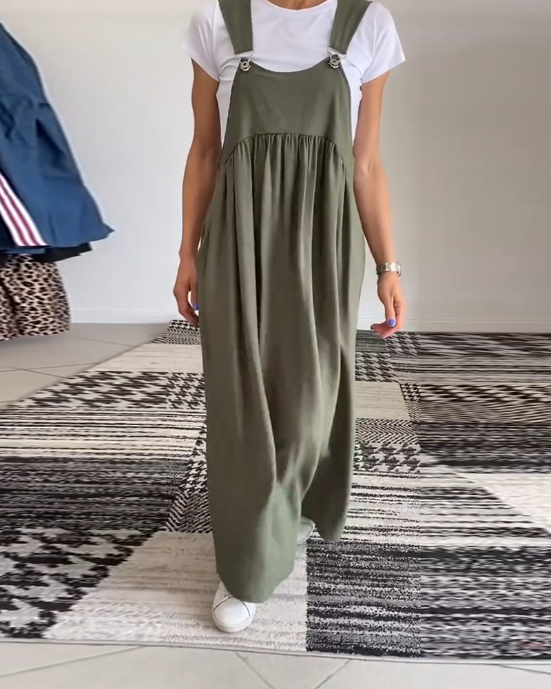 Sleeveless Maxi Pinafore Dress – Flowing Casual Chic Style, S–5XL