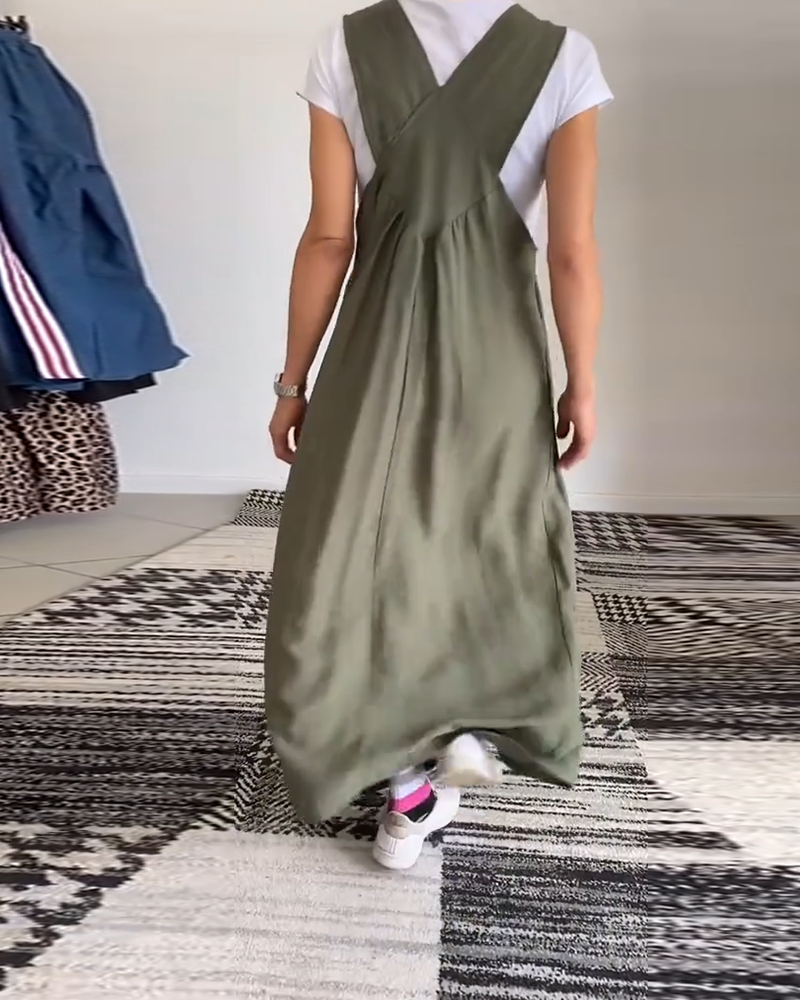Sleeveless Maxi Pinafore Dress – Flowing Casual Chic Style, S–5XL