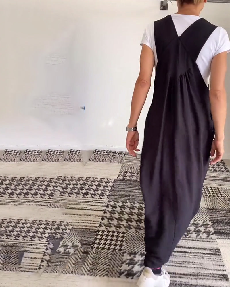 Sleeveless Maxi Pinafore Dress – Flowing Casual Chic Style, S–5XL