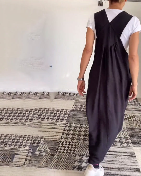 Sleeveless Maxi Pinafore Dress – Flowing Casual Chic Style, S–5XL