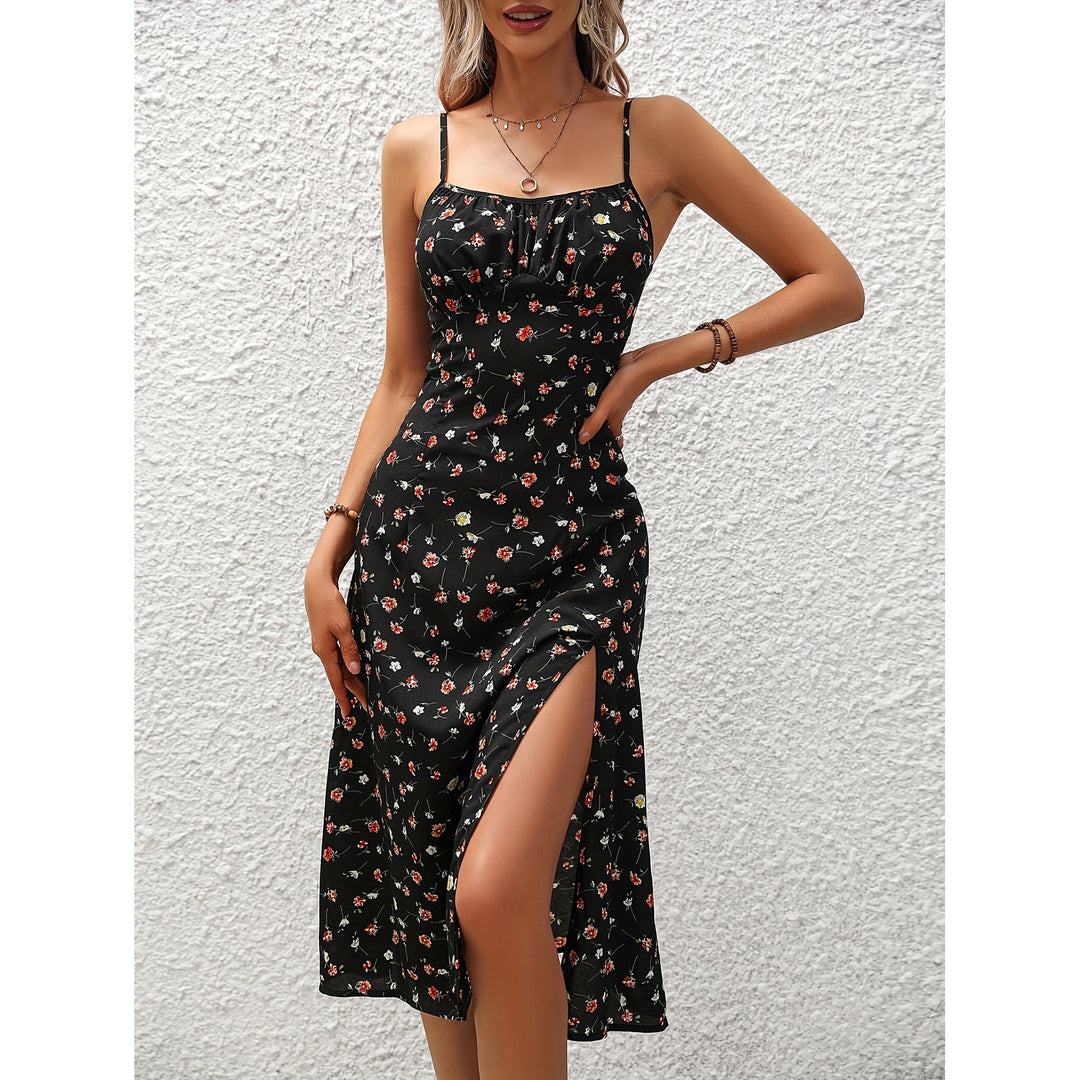 Sleeveless Polka-Dot Midi Dress with Side Slit
