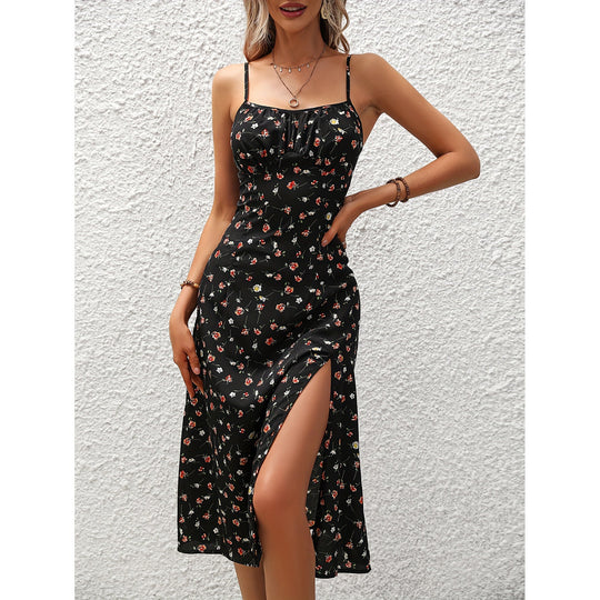 Sleeveless Polka-Dot Midi Dress with Side Slit