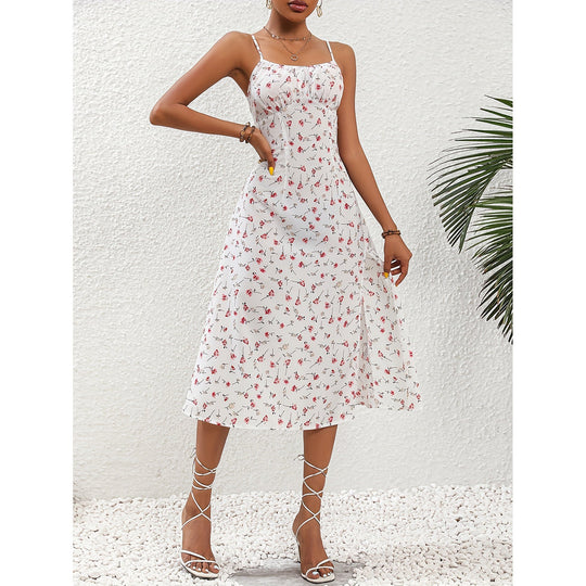 Sleeveless Polka-Dot Midi Dress with Side Slit