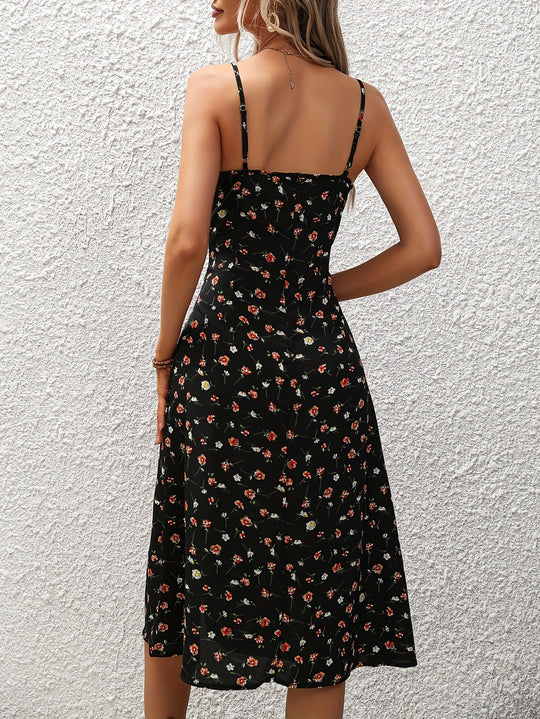 Sleeveless Polka-Dot Midi Dress with Side Slit