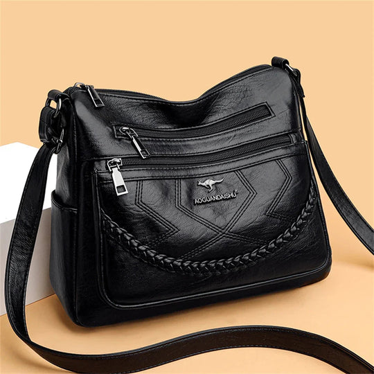 Soft Leather Crossbody Bag – 23 × 27 cm with Zip and Magnetic Closure