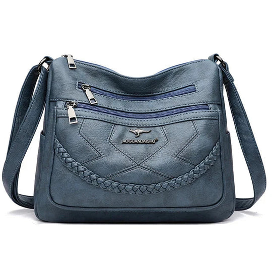 Soft Leather Crossbody Bag – 23 × 27 cm with Zip and Magnetic Closure