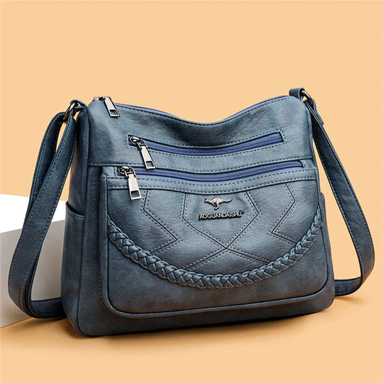Soft Leather Crossbody Bag – 23 × 27 cm with Zip and Magnetic Closure