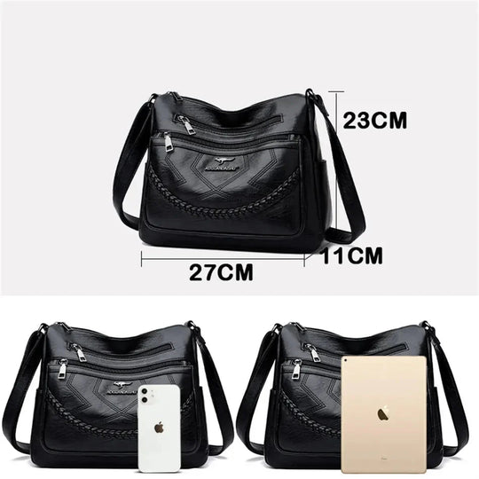 Soft Leather Crossbody Bag – 23 × 27 cm with Zip and Magnetic Closure