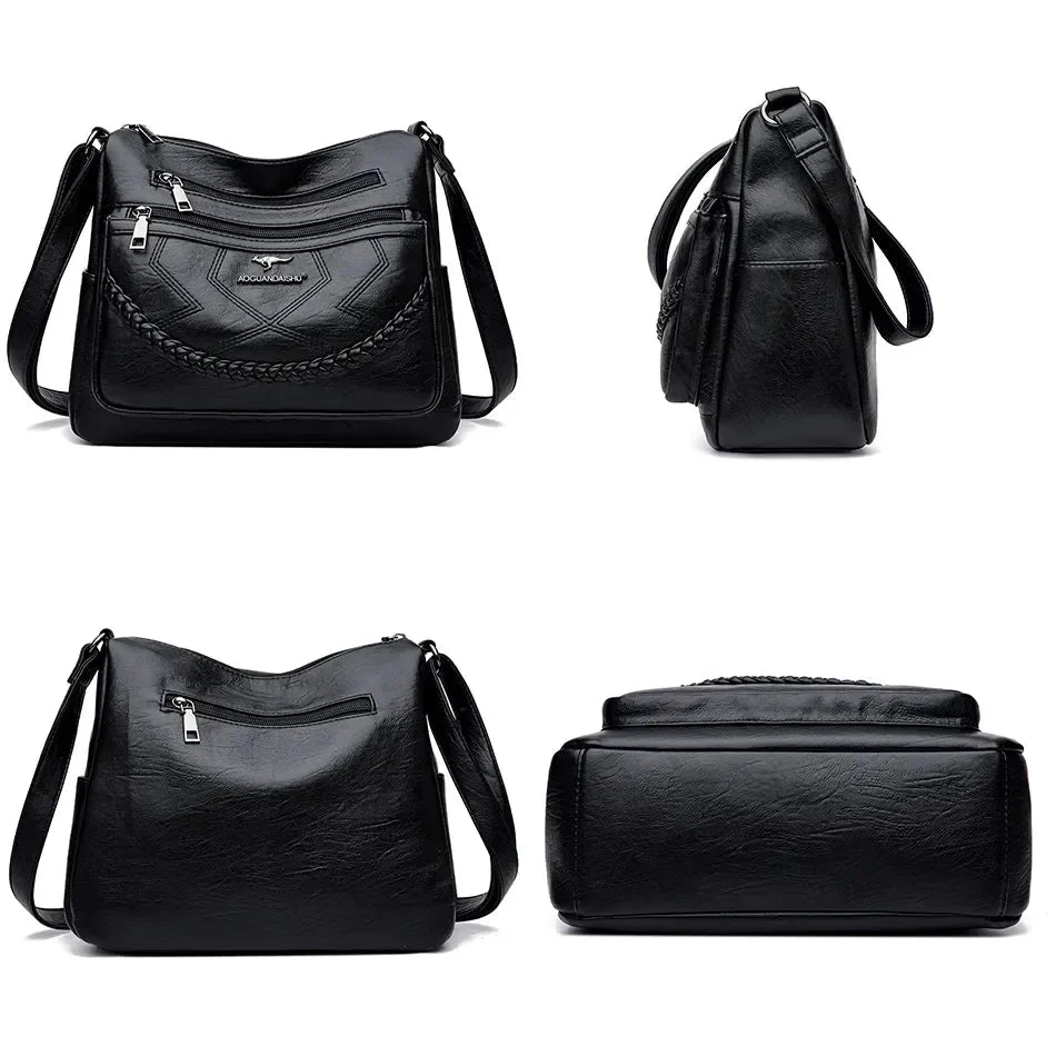 Soft Leather Crossbody Bag – 23 × 27 cm with Zip and Magnetic Closure