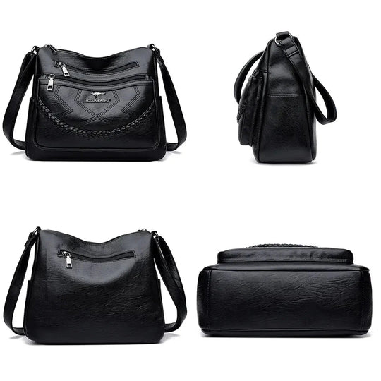 Soft Leather Crossbody Bag – 23 × 27 cm with Zip and Magnetic Closure