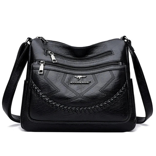 Soft Leather Crossbody Bag – 23 × 27 cm with Zip and Magnetic Closure