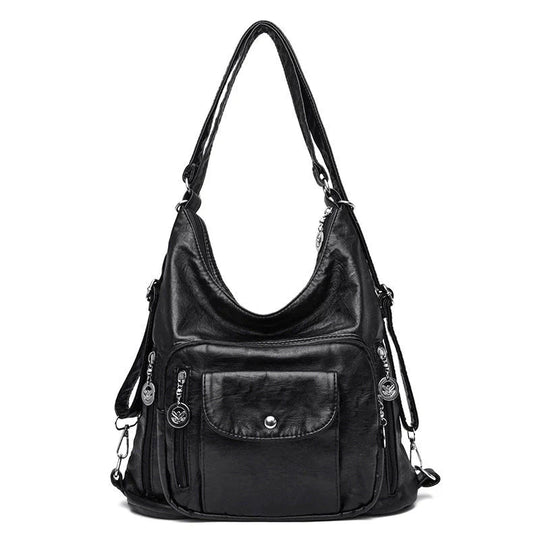 Soft Leather Multi-Pocket Shoulder Bag – Convertible Everyday Handbag