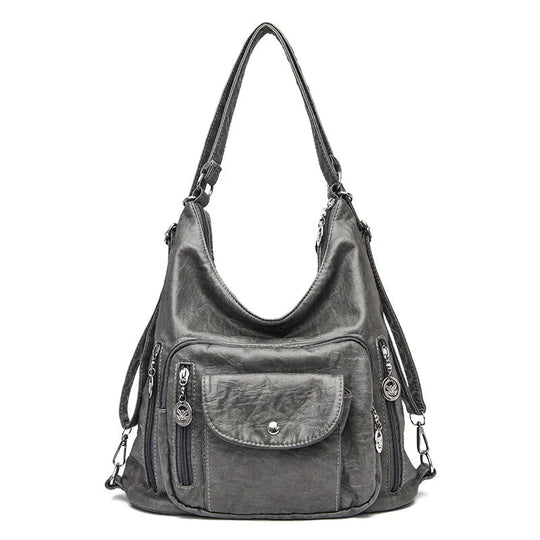 Soft Leather Multi-Pocket Shoulder Bag – Convertible Everyday Handbag