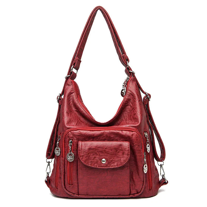 Soft Leather Multi-Pocket Shoulder Bag – Convertible Everyday Handbag