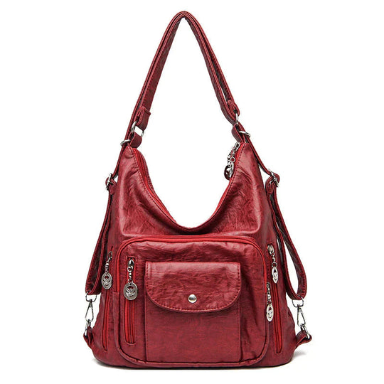 Soft Leather Multi-Pocket Shoulder Bag – Convertible Everyday Handbag