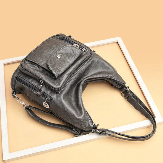Soft Leather Multi-Pocket Shoulder Bag – Convertible Everyday Handbag