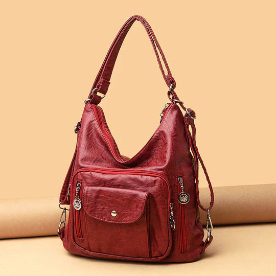 Soft Leather Multi-Pocket Shoulder Bag – Convertible Everyday Handbag