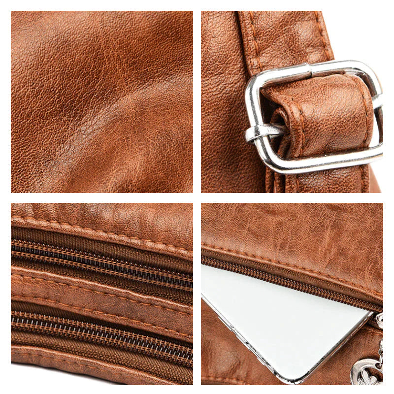 Soft Leather Multi-Pocket Shoulder Bag – Convertible Everyday Handbag