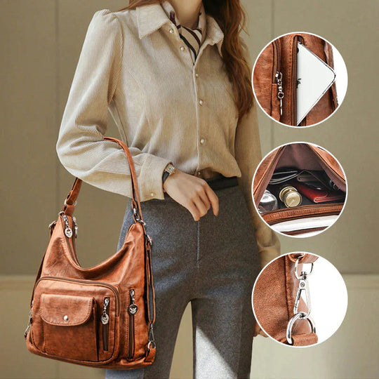 Soft Leather Multi-Pocket Shoulder Bag – Convertible Everyday Handbag