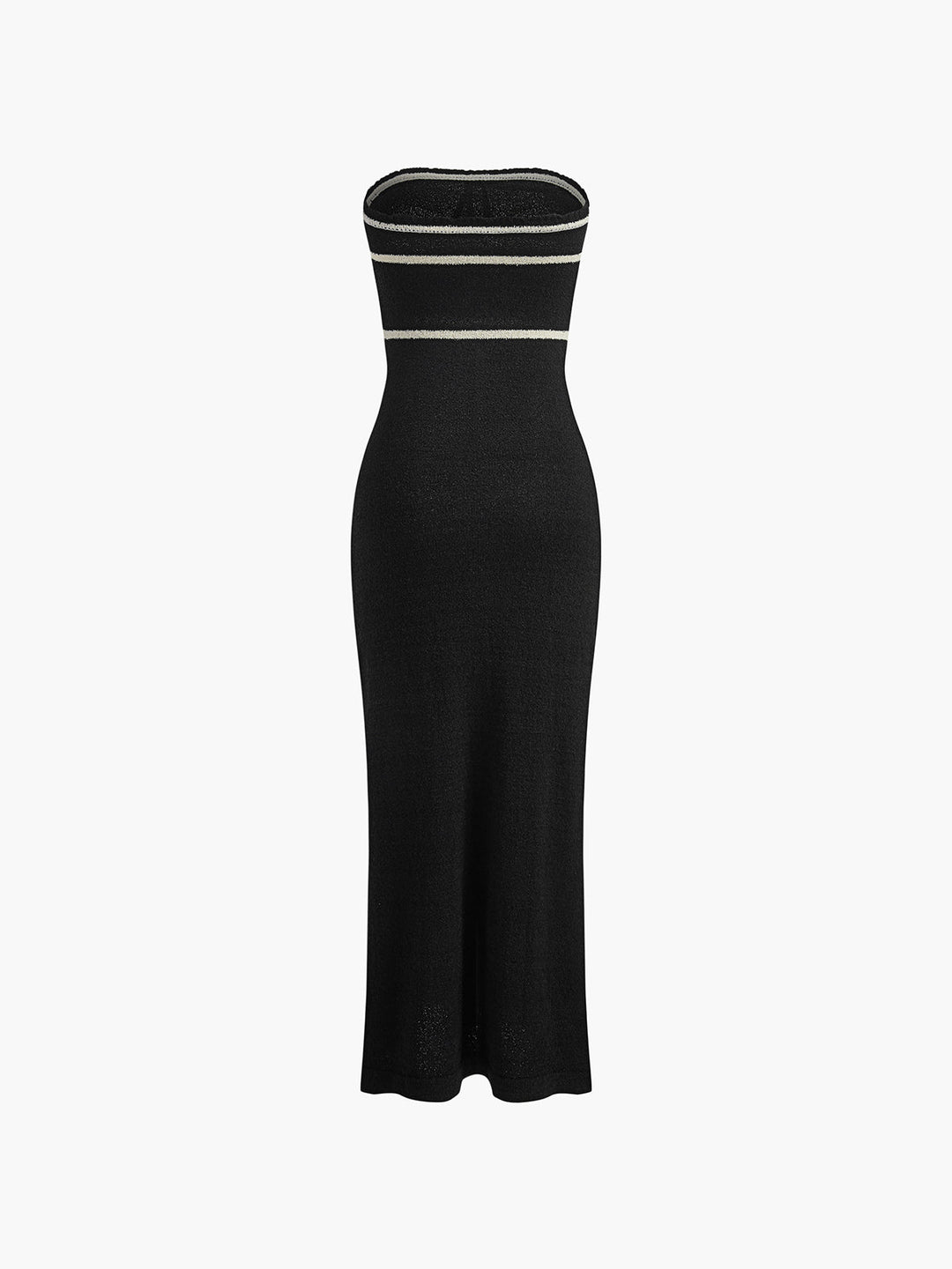 Strapless Bouclé Midi Dress – Fitted Tube Style with Black Detailing