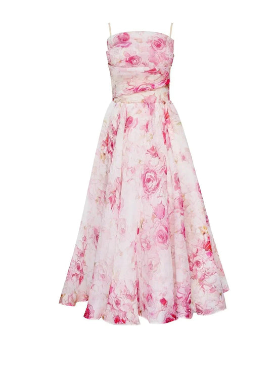 Strapless Structured Midi Dress with Sculpted Bodice