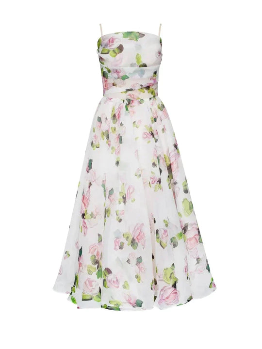 Strapless Structured Midi Dress with Sculpted Bodice