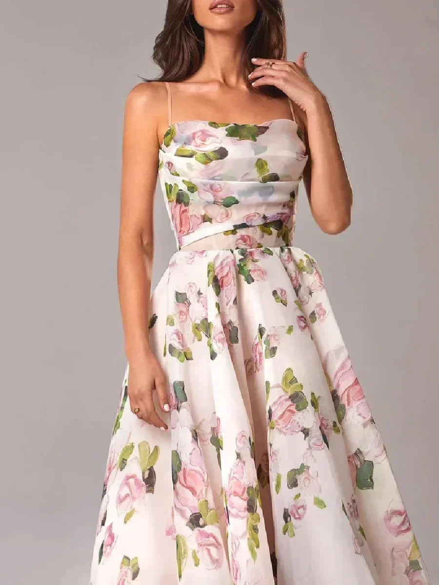 Strapless Structured Midi Dress with Sculpted Bodice