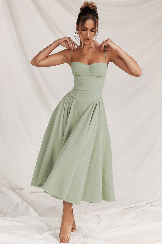 Structured Corset Midi Dress with Adjustable Straps