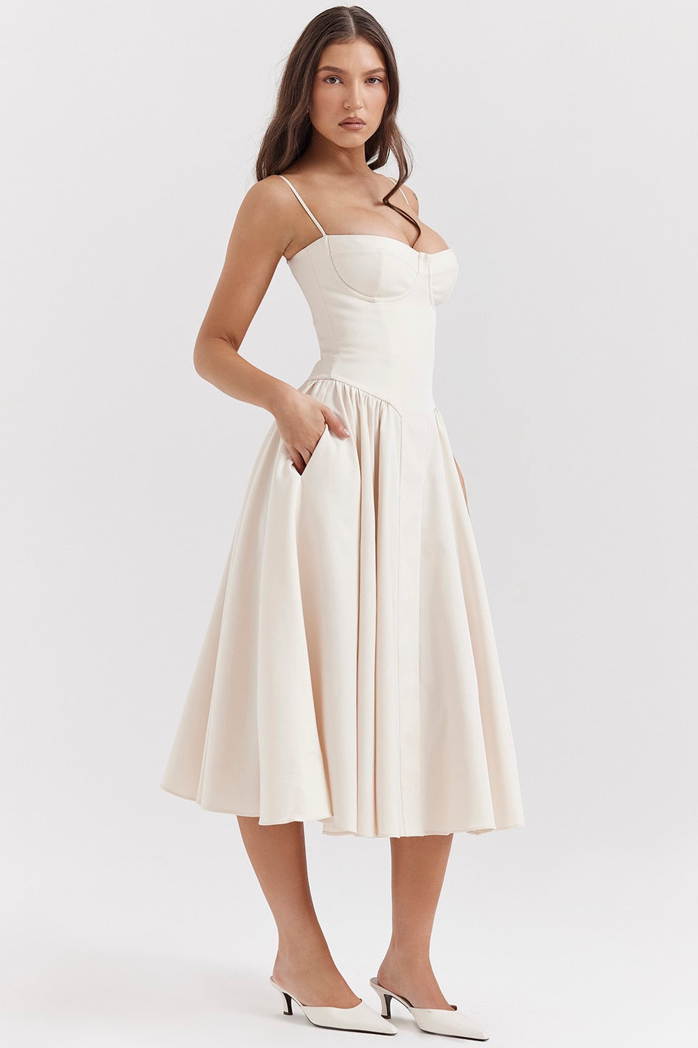Structured Corset Midi Dress with Adjustable Straps
