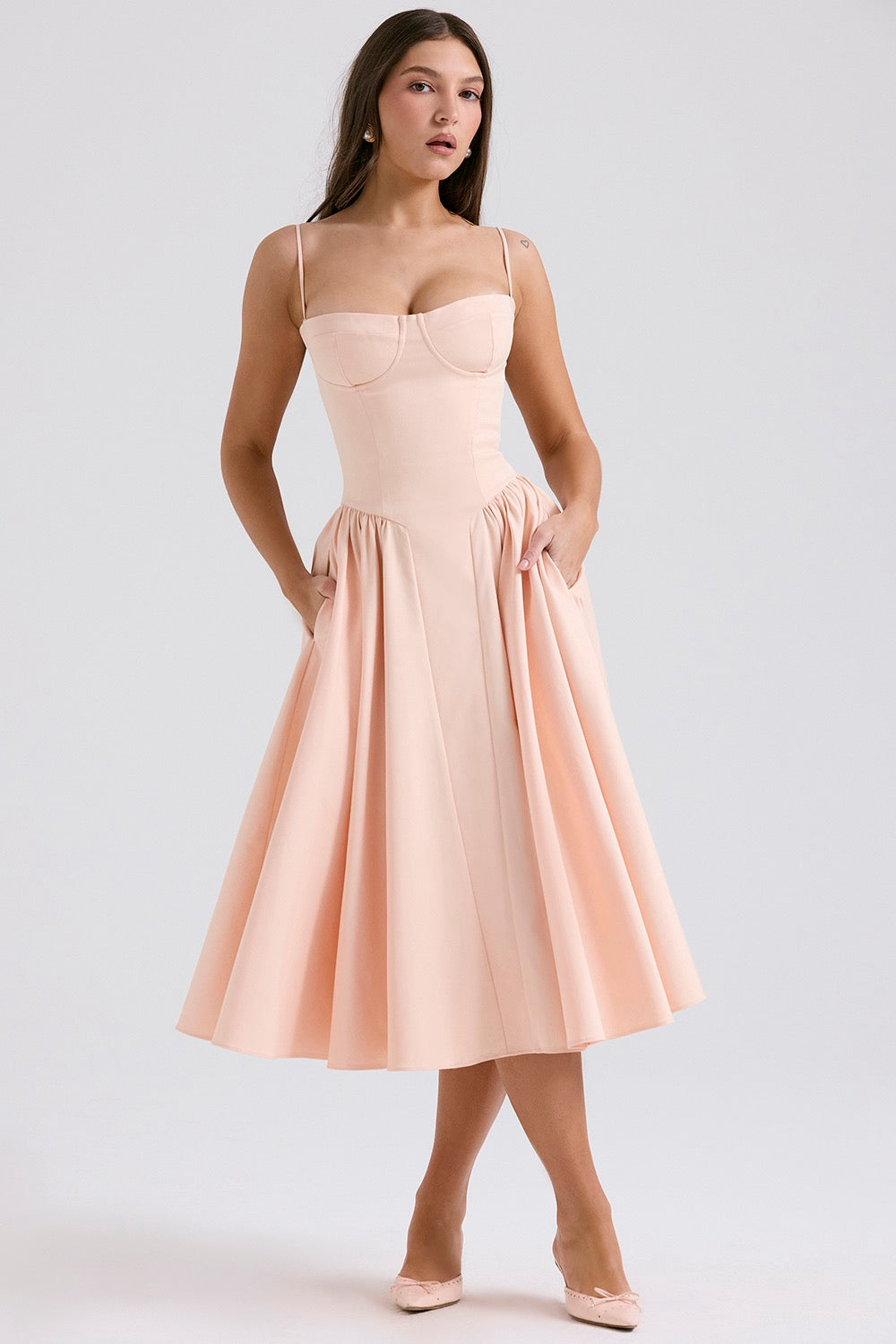 Structured Corset Midi Dress with Adjustable Straps