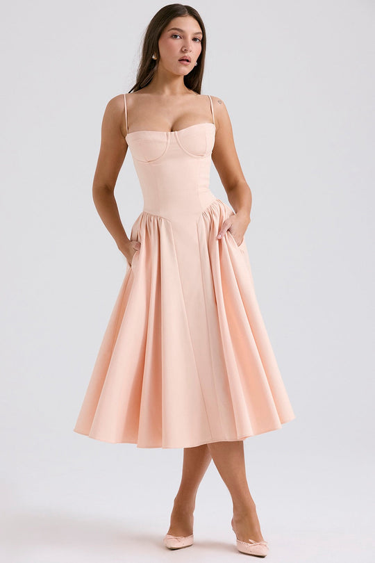 Structured Corset Midi Dress with Adjustable Straps
