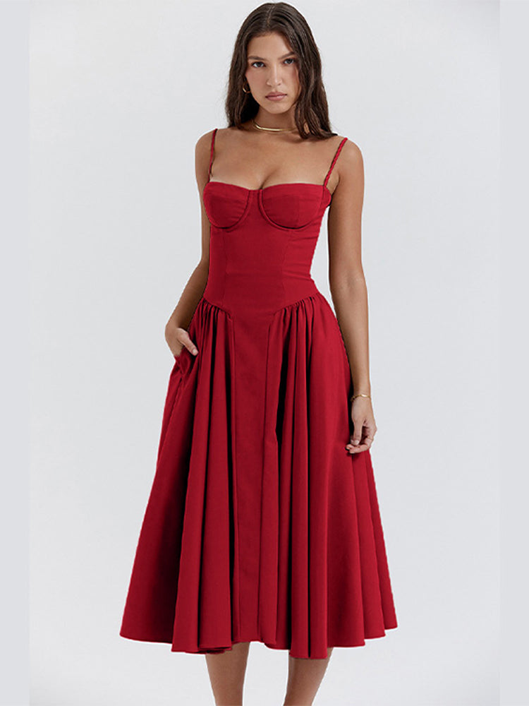 Structured Corset Midi Dress with Adjustable Straps