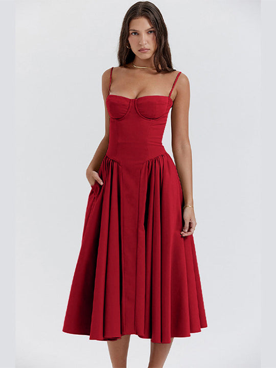 Structured Corset Midi Dress with Adjustable Straps