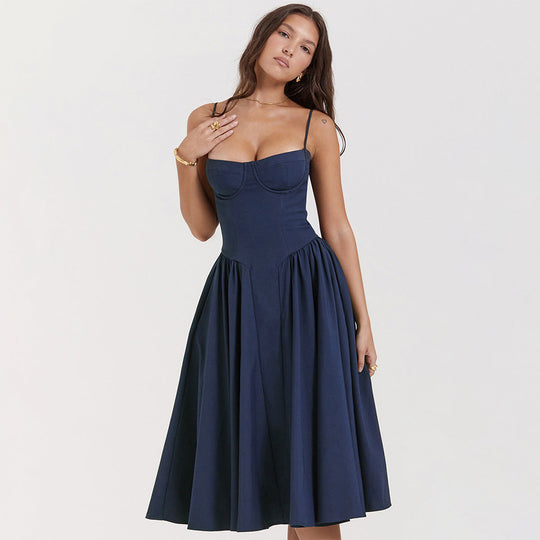 Structured Corset Midi Dress with Adjustable Straps