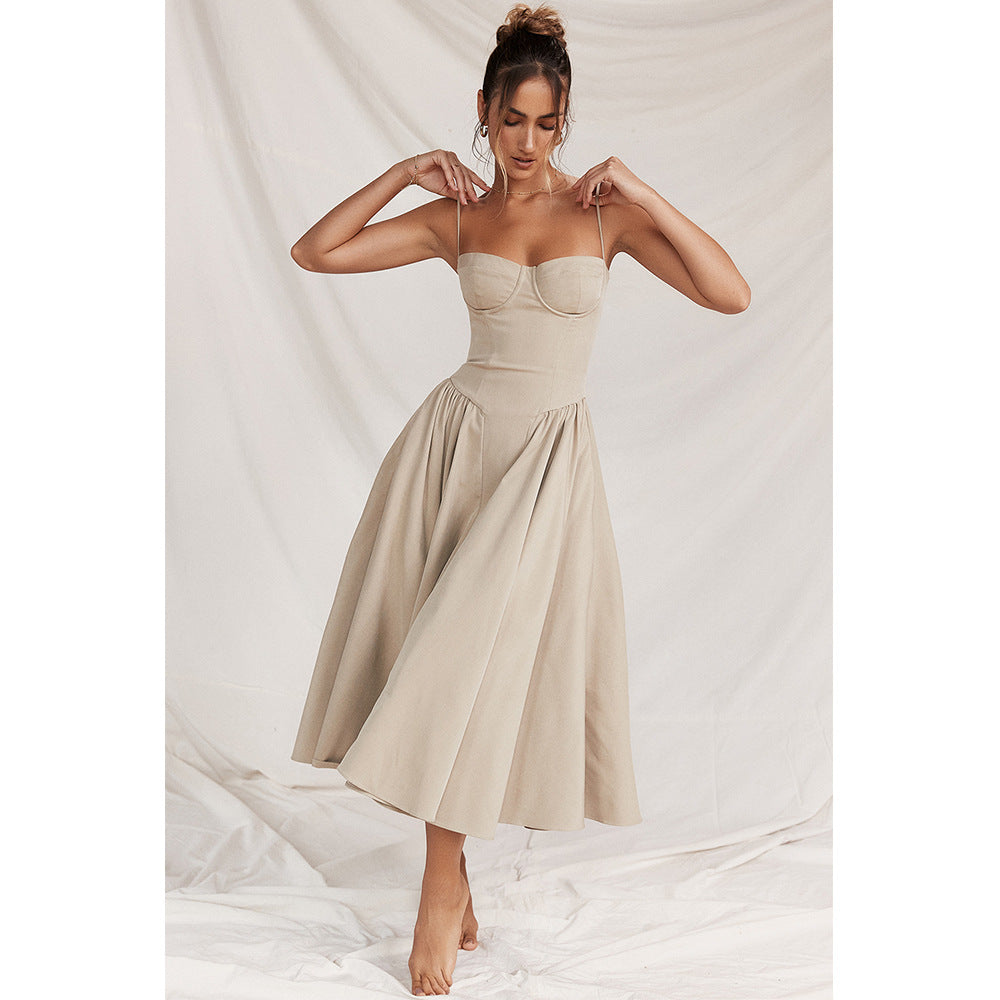 Structured Corset Midi Dress with Adjustable Straps