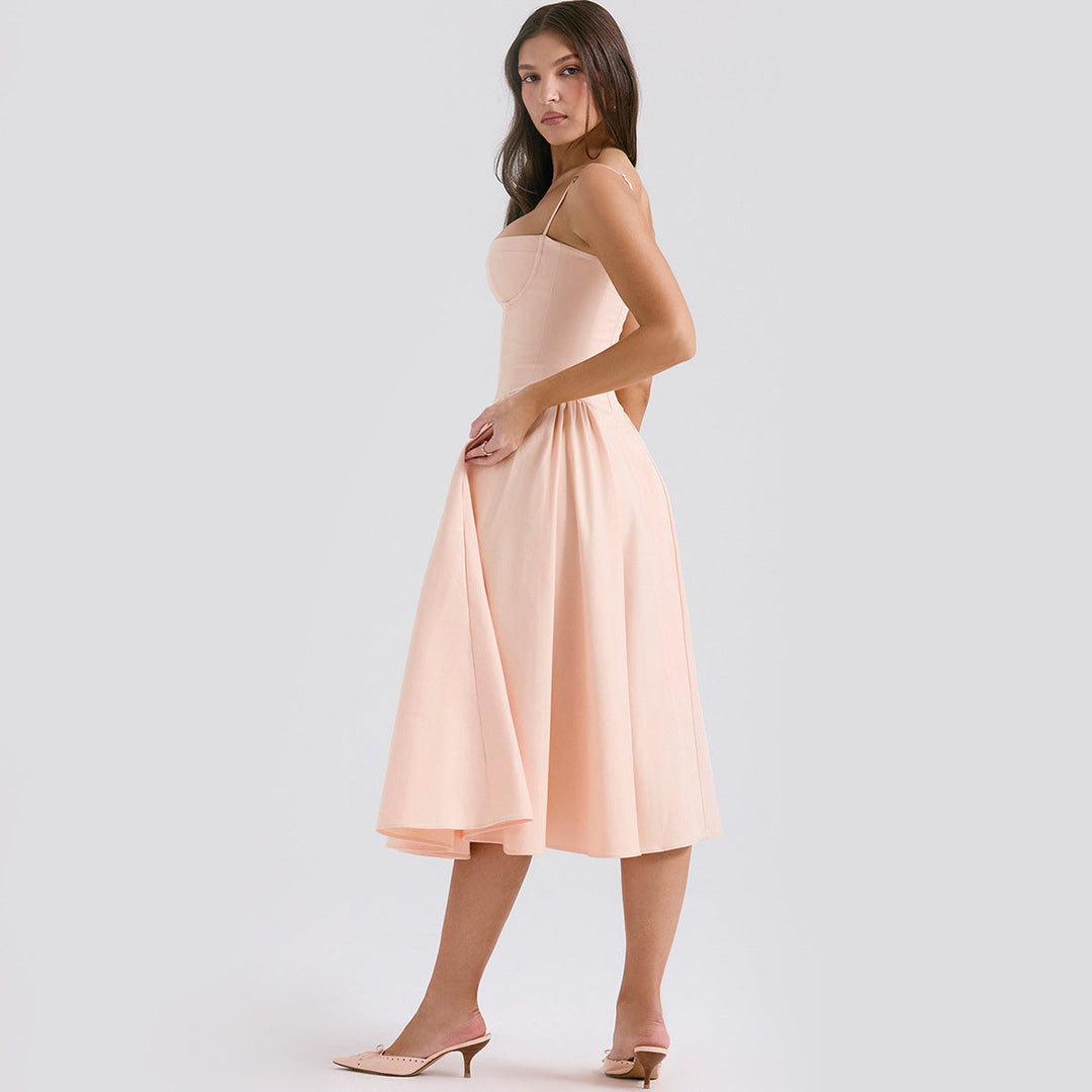 Structured Corset Midi Dress with Adjustable Straps