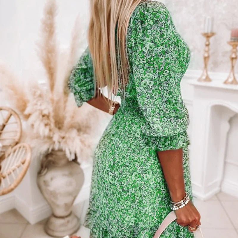 Sunna Floral Midi Dress – Smocked Waist and Puff Sleeves