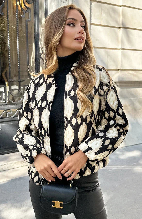 Unisex Bohemian Bomber Jacket with Loose Fit and Front Zip, 2XS–2XL