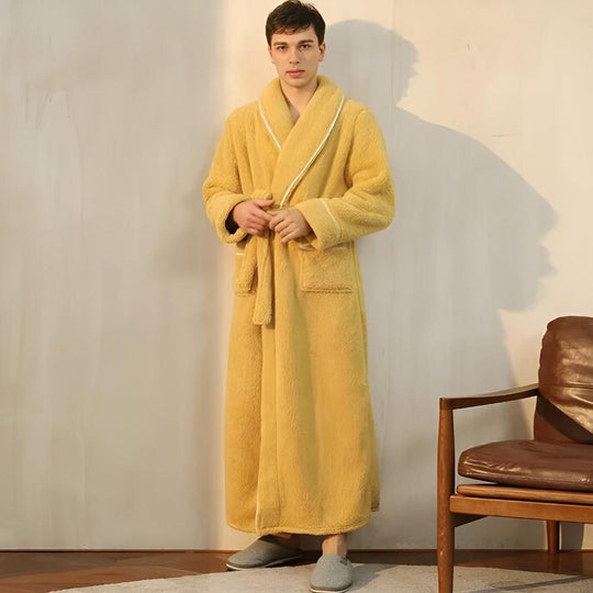 Unisex Plush Sherpa Bathrobe with Shawl Collar and Pockets