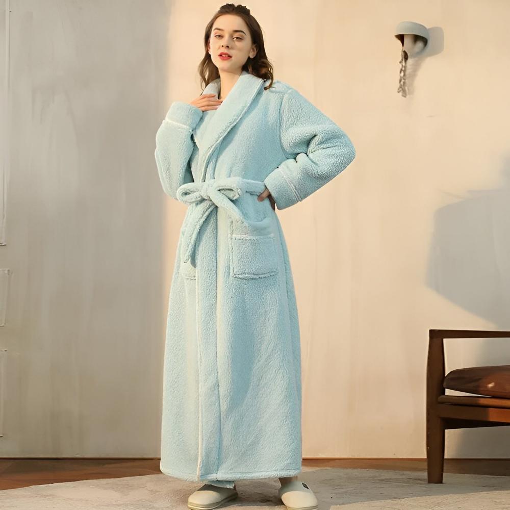 Unisex Plush Sherpa Bathrobe with Shawl Collar and Pockets