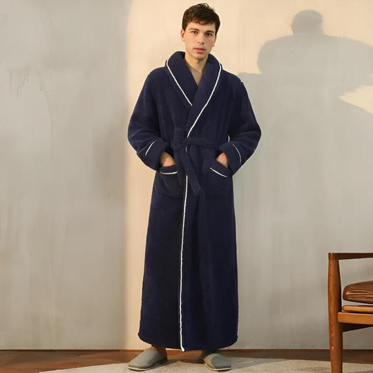 Unisex Plush Sherpa Bathrobe with Shawl Collar and Pockets