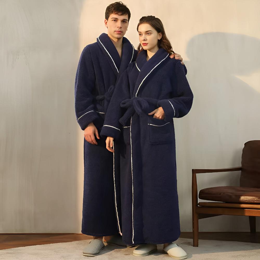 Unisex Plush Sherpa Bathrobe with Shawl Collar and Pockets