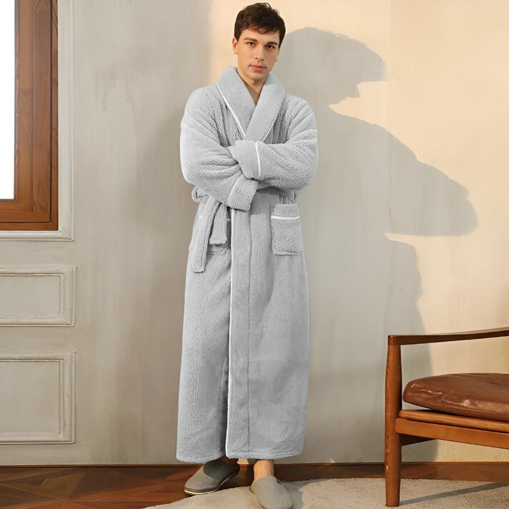 Unisex Plush Sherpa Bathrobe with Shawl Collar and Pockets
