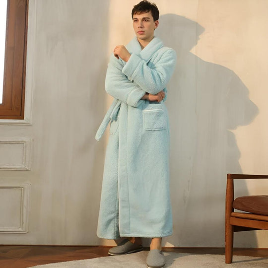 Unisex Sherpa Fleece Robe – Warm Shawl-Collar Bathrobe with Belt
