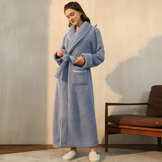Unisex Sherpa Fleece Robe – Warm Shawl-Collar Bathrobe with Belt