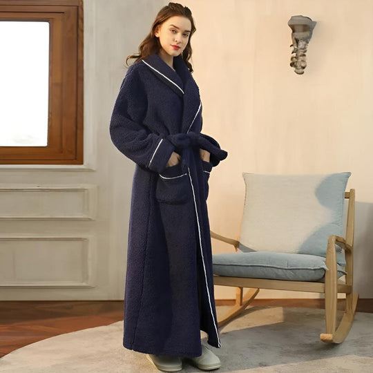 Unisex Sherpa Fleece Robe – Warm Shawl-Collar Bathrobe with Belt