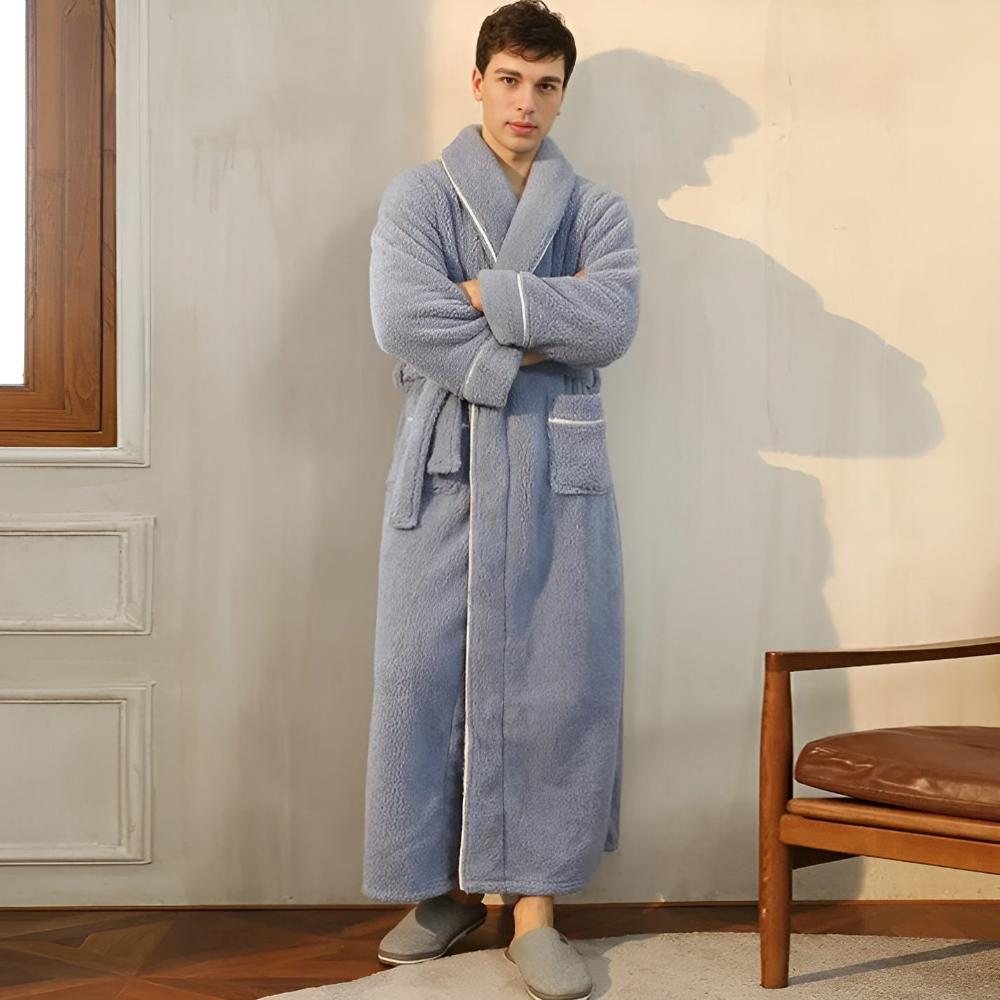 Unisex Sherpa Fleece Robe – Warm Shawl-Collar Bathrobe with Belt