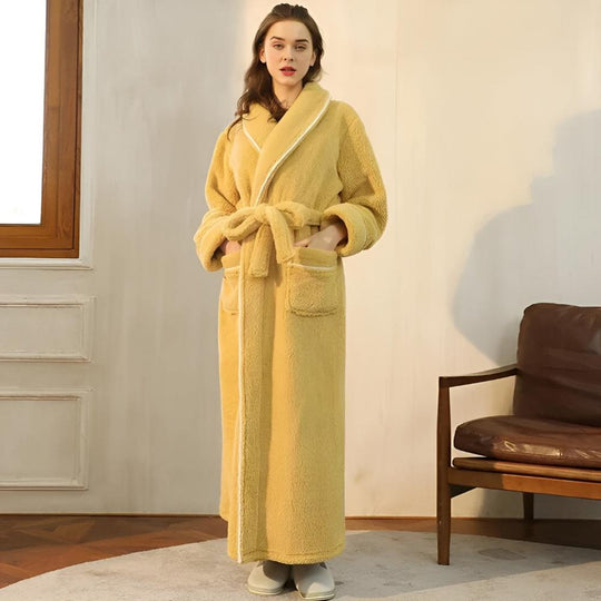 Unisex Sherpa Fleece Robe – Warm Shawl-Collar Bathrobe with Belt