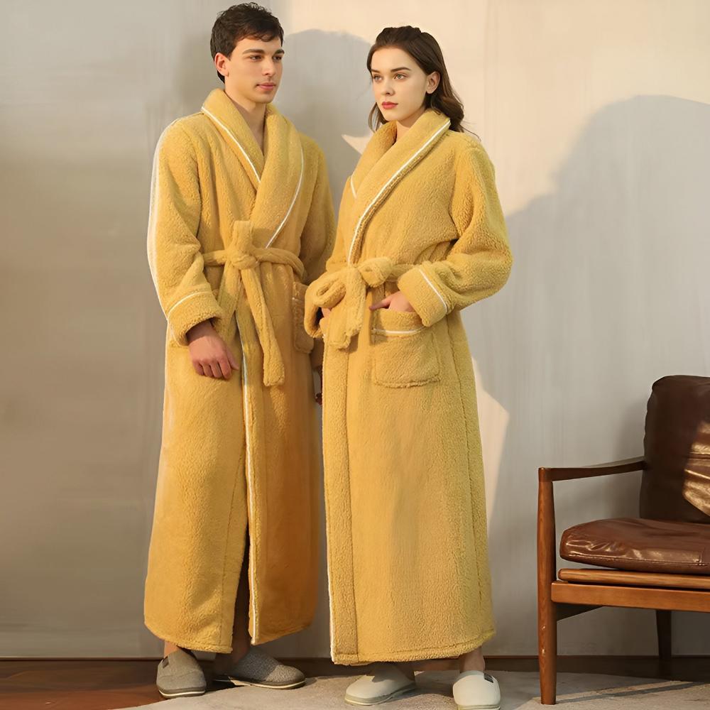 Unisex Sherpa Fleece Robe – Warm Shawl-Collar Bathrobe with Belt